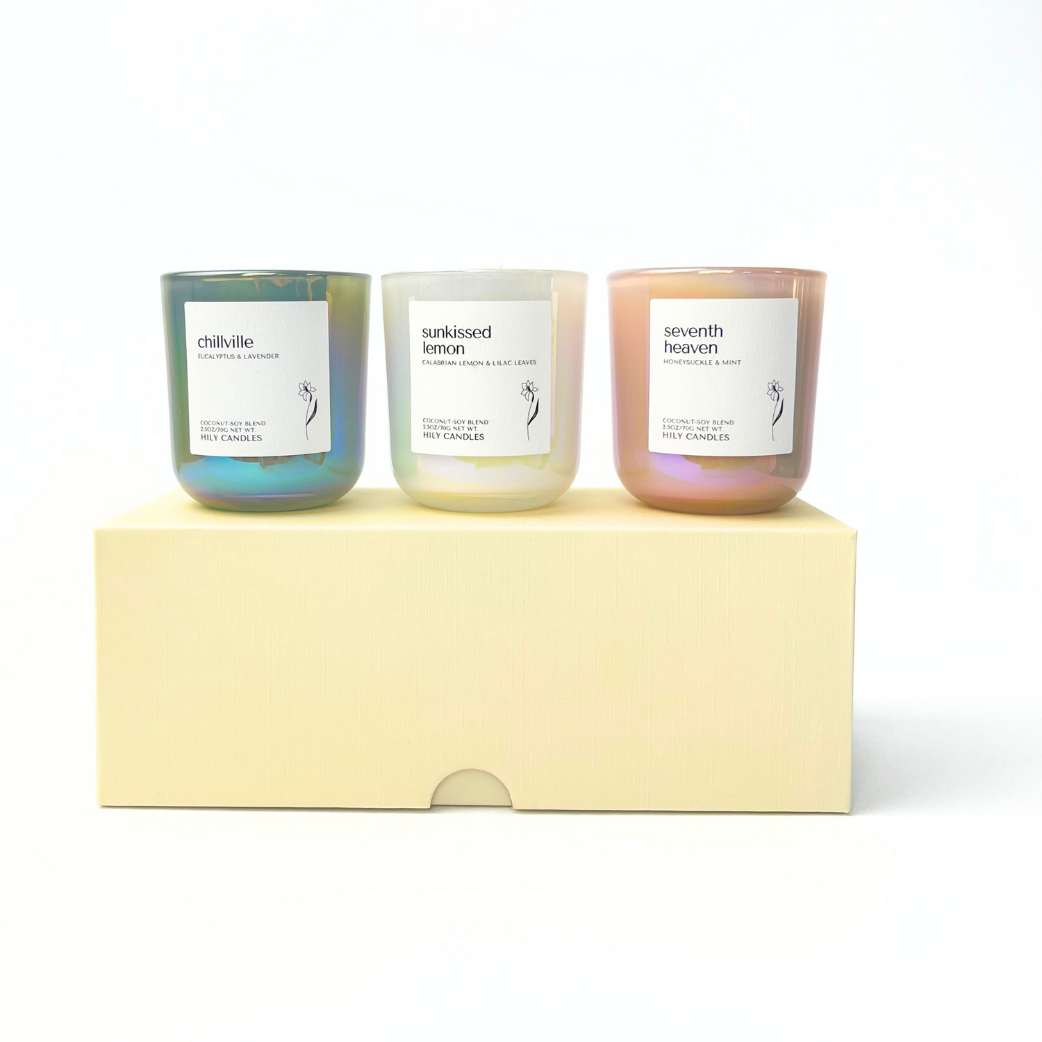 Mini Candle Gift Set: Eucalyptus + Lavender - Lemon & Lilac Leaves - Honeysuckle & Mint