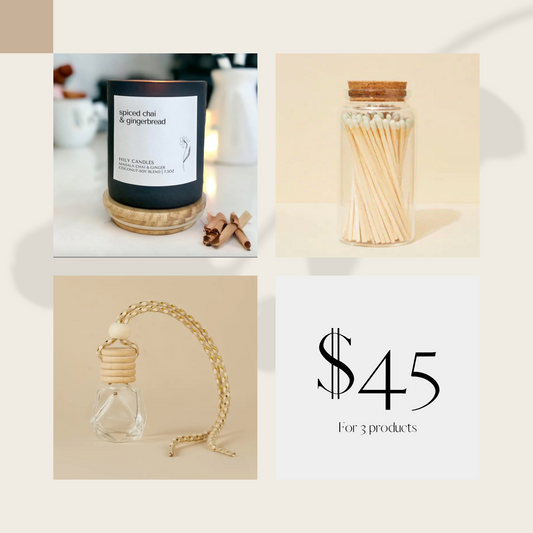 Candle + Matches + Car Diffuser Bundle